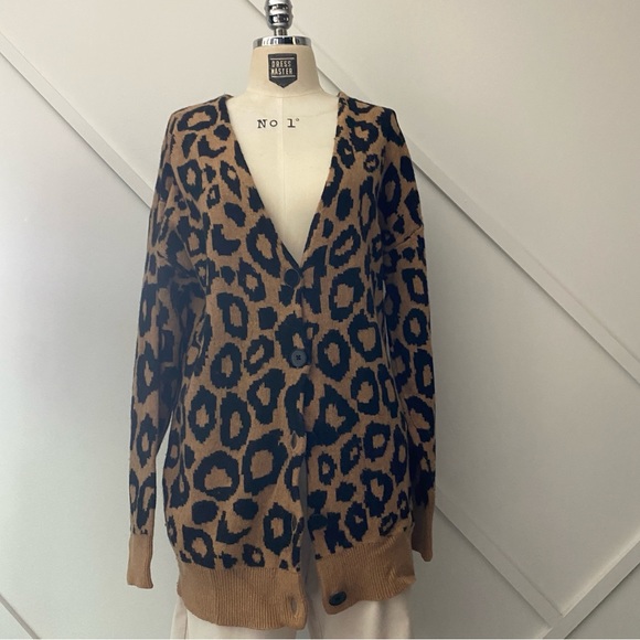 Aritzia Sunday Best Sylvia Alpaca Wool Blend Leopard Print Oversized Cardigan -S - Picture 3 of 15
